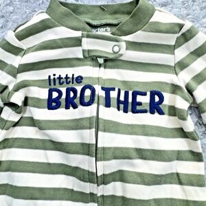 Carters Baby Sleeper 3M Green Striped Footie Little Brother Pajamas Sleeper